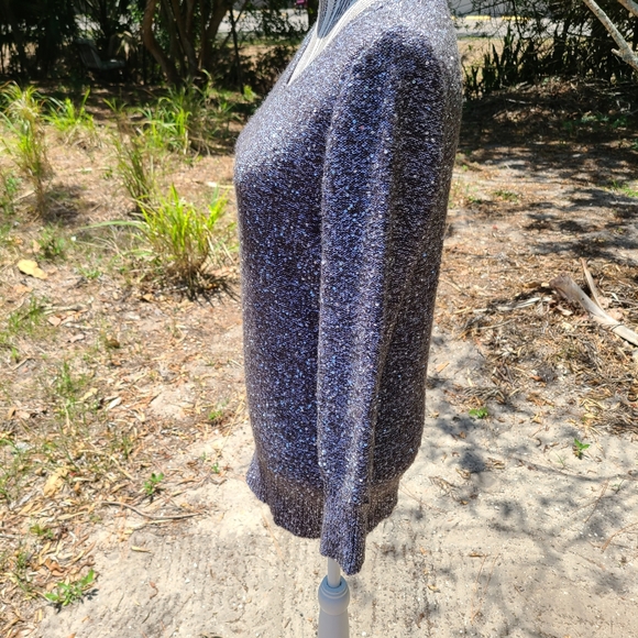 White House Black Market V-Neck Sequin Tunic Knit Sweater - Picture 2 of 8